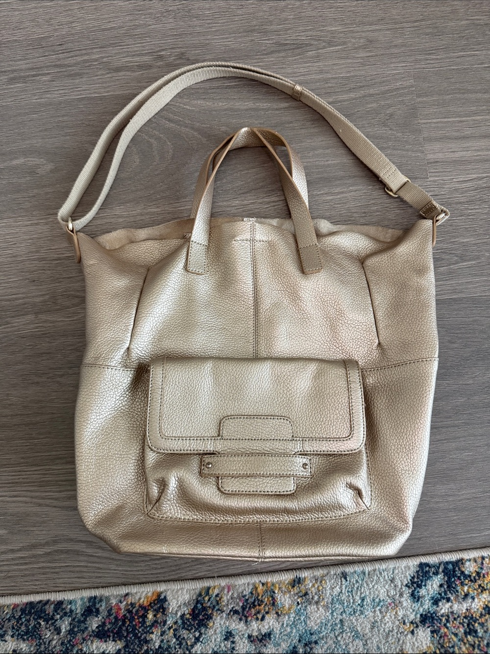 Banana Republic Metallic Gold Leather Tote with Front Pocket